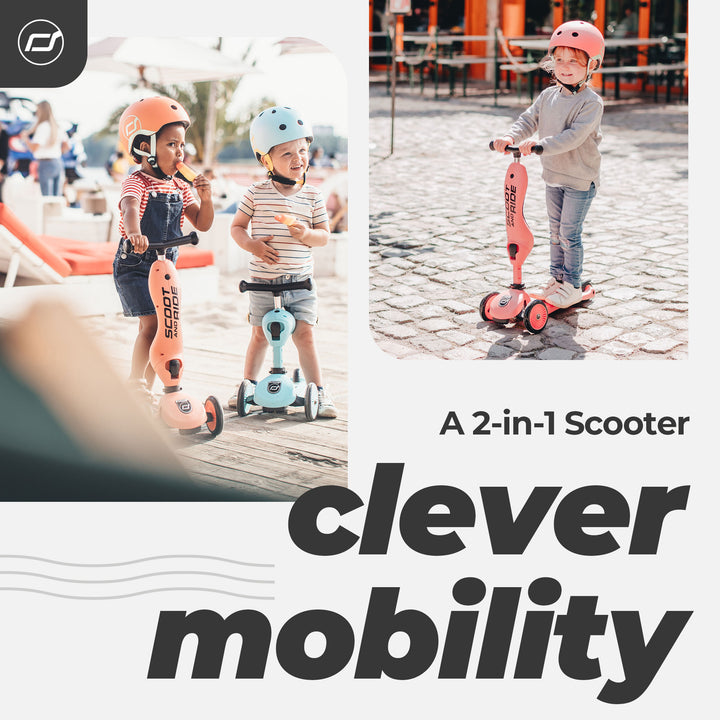 Scoot & Ride 2-in-1 Ride-On & Stand Kids Scooter, Ages 1-5, Highwaykick 1, Peach