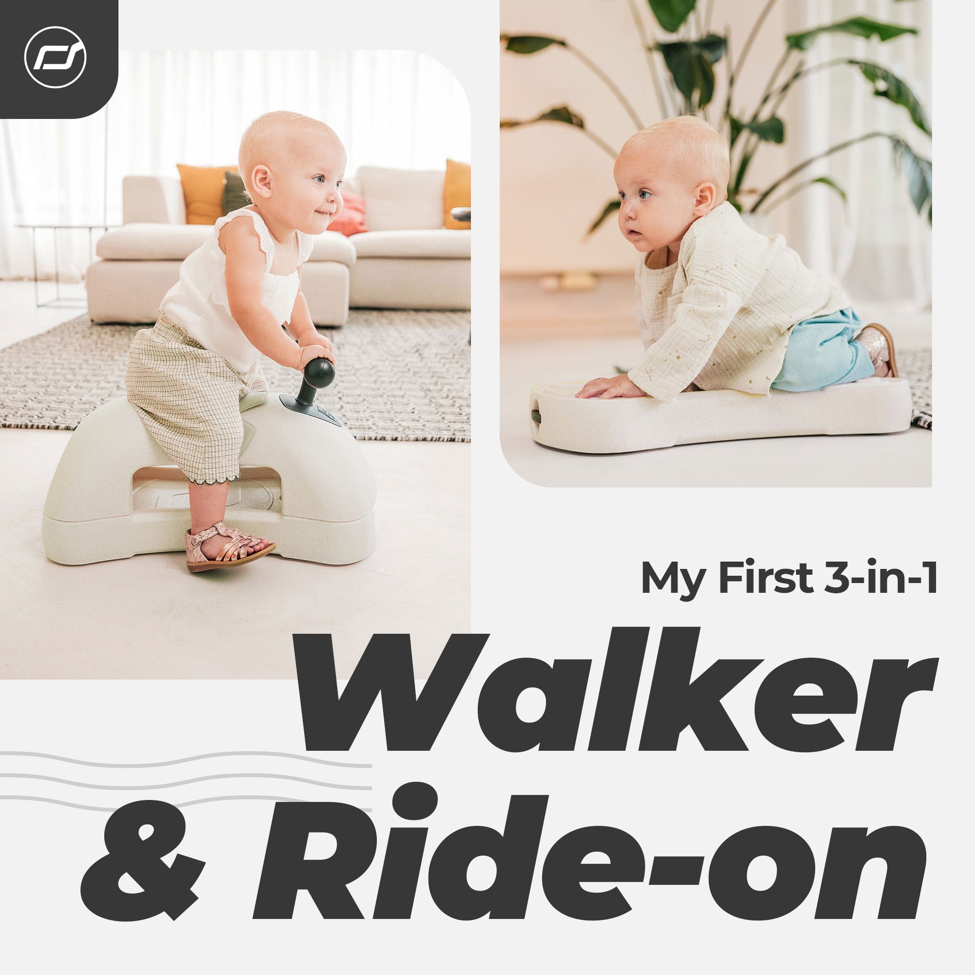 Scoot & Ride My First 3 in 1 Walker, Ride On, & Scoot Board, Sand (Open Box) - VMInnovations