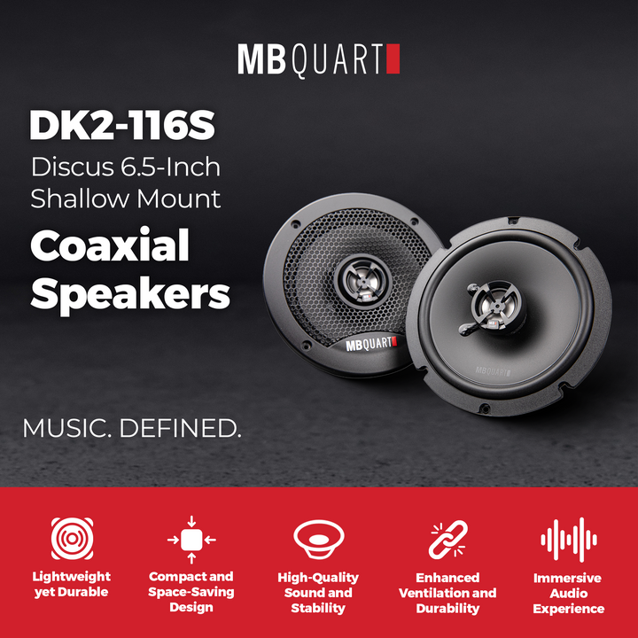 MB Quart DK2-116S Discus 6.5-Inch Shallow Mount 2-Way Coaxial Car Speakers