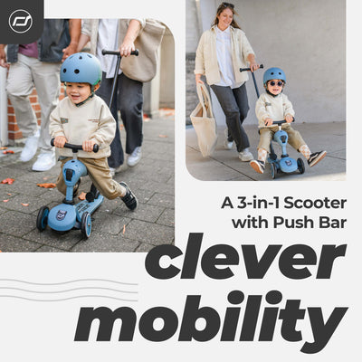 Scoot & Ride 2-in-1 Kids Scooter w/ Push Bar, Highwaykick 1 Push & Go, Steel - VMInnovations