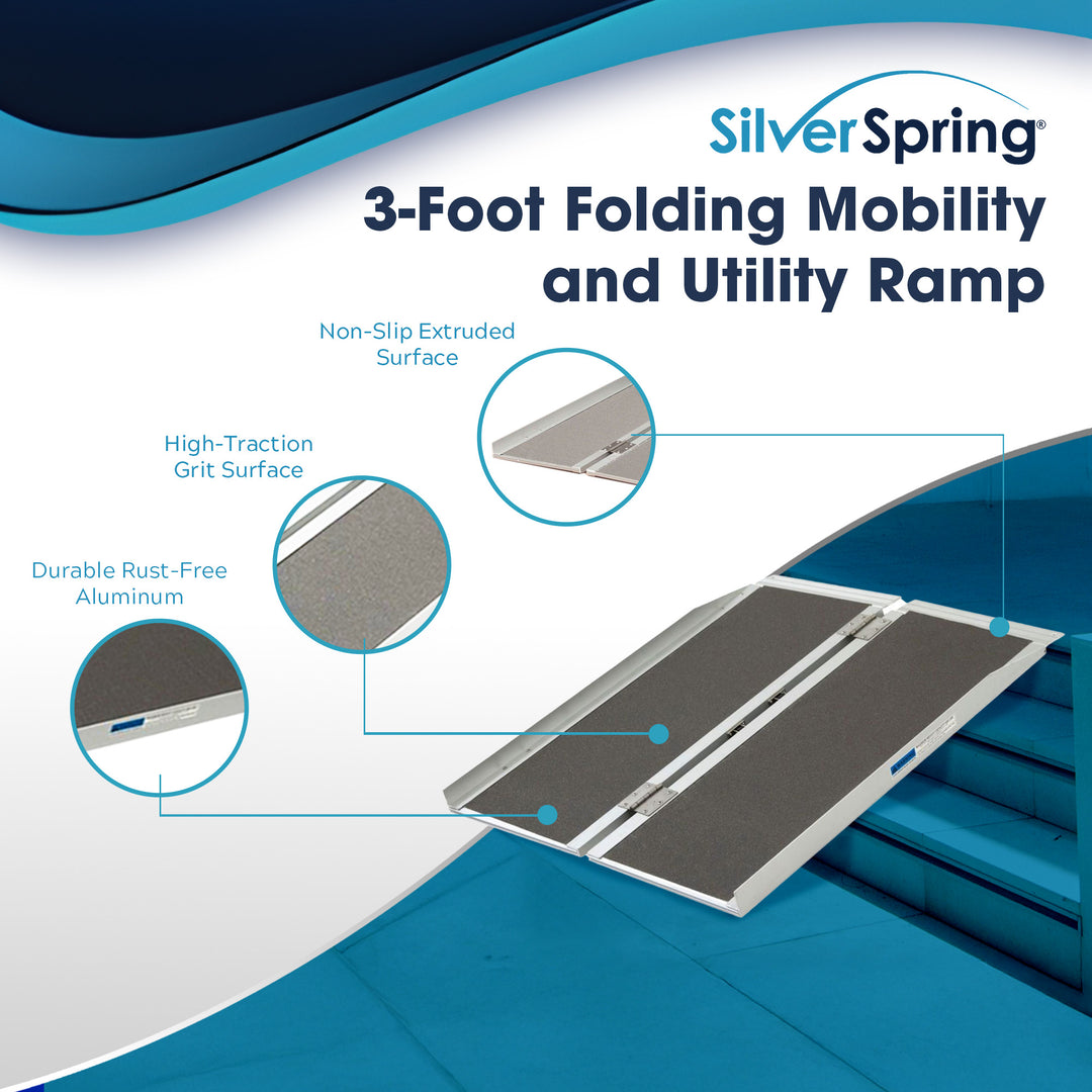 Silver Spring Mobility and Utility Ramp, 3' Single Fold w/Grit Surface(Open Box)