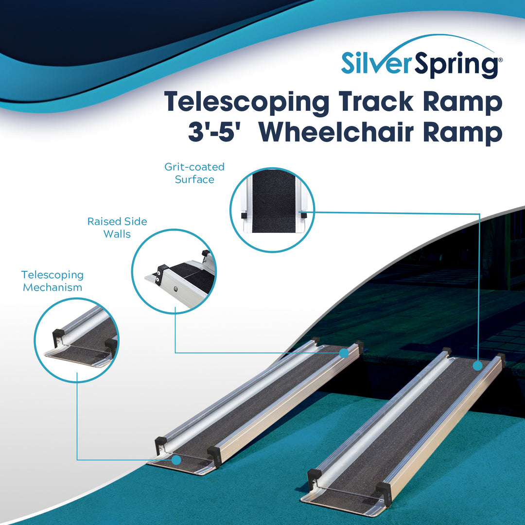 Silver Spring Telescoping Track Ramp, 3'-5' Portable Adjustable Wheelchair Ramp