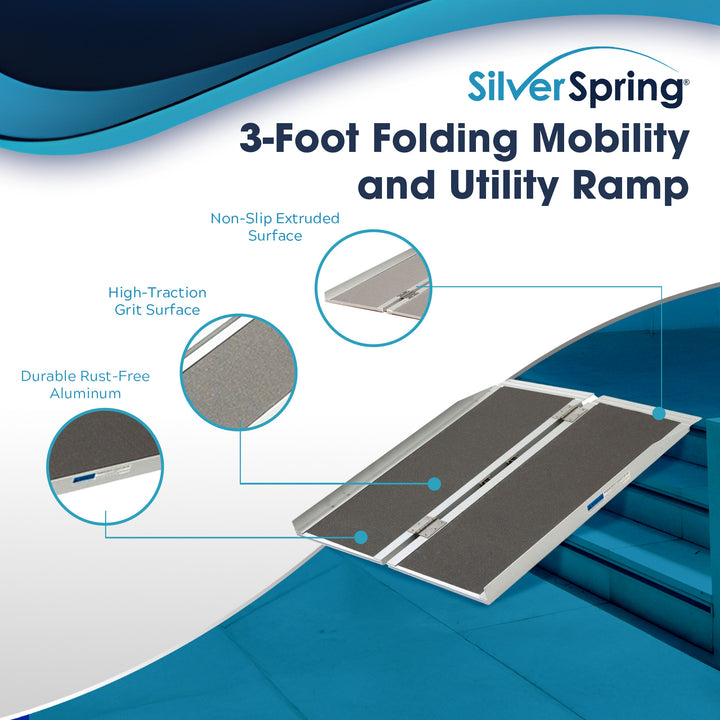 Silver Spring Mobility and Utility Ramp, 3' Single Fold w/Grit Surface(Open Box) - VMInnovations
