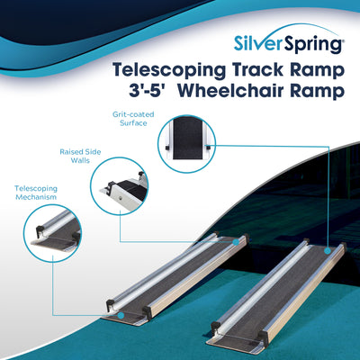 Silver Spring Telescoping Track Ramp, 3'-5' Portable Adjustable Wheelchair Ramp - VMInnovations