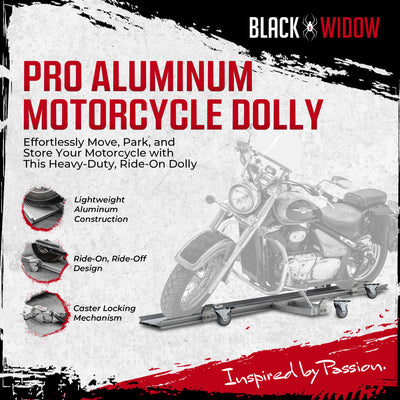Black Widow Motorcycle Dolly, Fully Adjustable Kickstand Plate Locking Casters