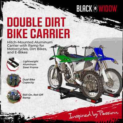 Black Widow Pro Double Dirt Bike Carrier with Ramp for 2" Hitch, 600lb(Open Box)