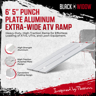 Black Widow 6’ 5” Punch Plate Aluminum ATV Ramp, 1,500 Lbs Cap, (For Parts) - VMInnovations