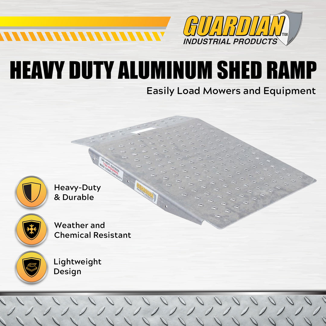Guardian Heavy Duty Aluminum Shed Ramp, Portable Loading for Mowers, ATV, Silver