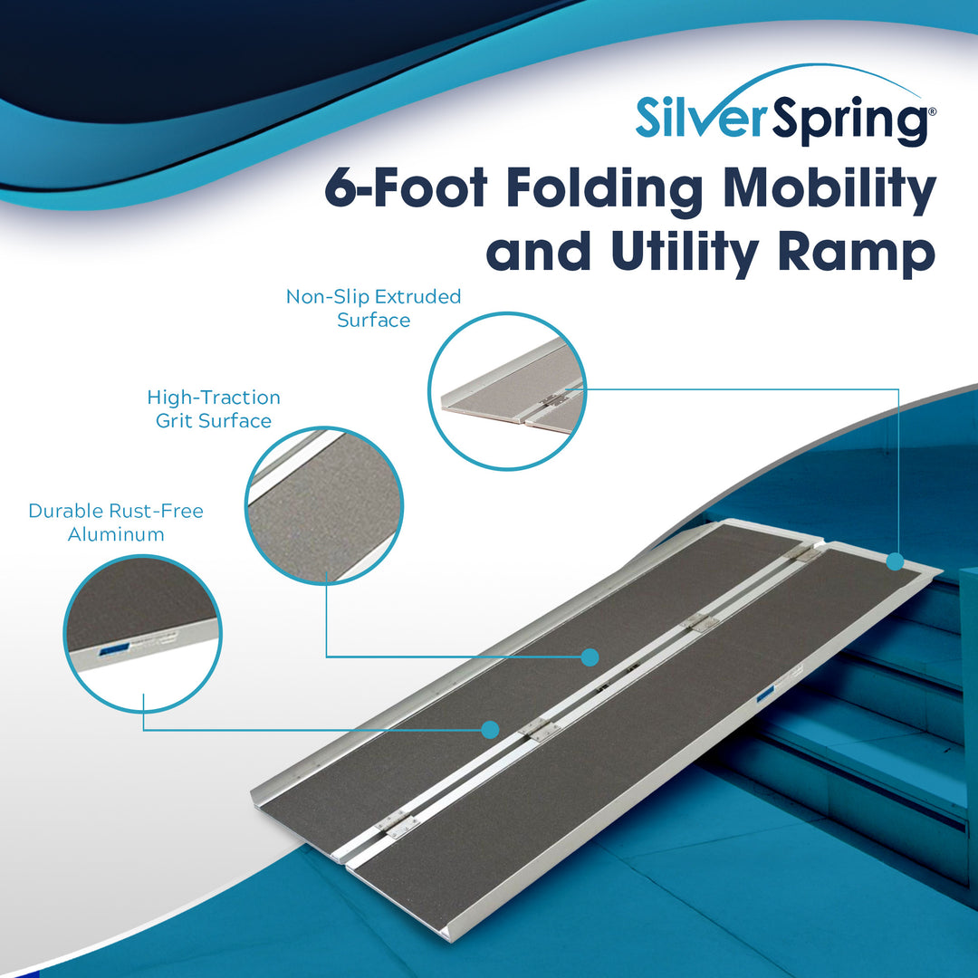 Silver Spring Mobility and Utility Ramp, 6 Foot Single Fold with Grit Surface