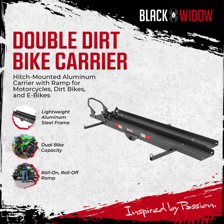 Black Widow Motorcycle Bike Carrier with Ramp for 2" Hitch, 600 Pound Capacity