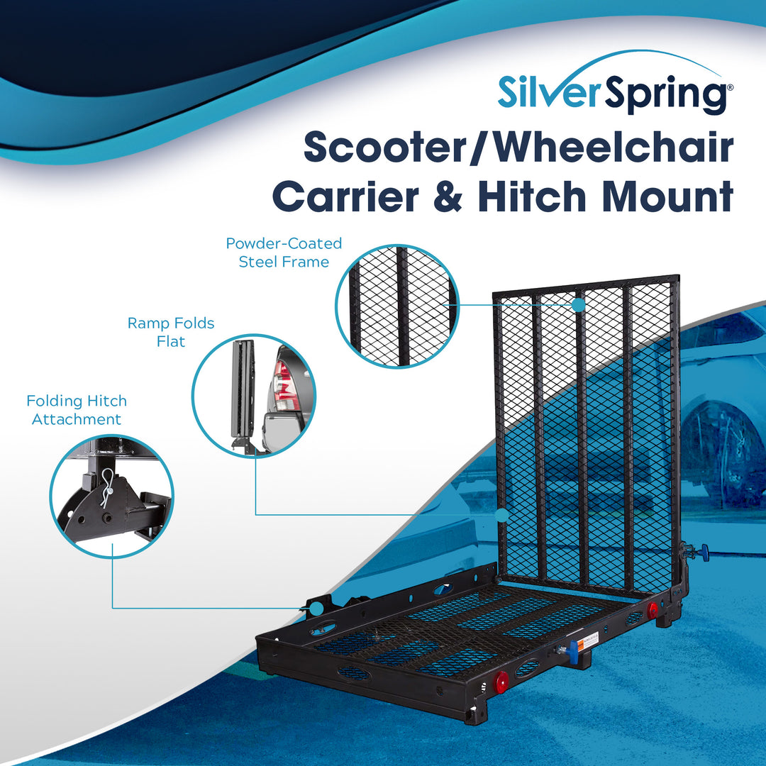 Silver Spring Folding Steel Scooter/Wheelchair Carrier with Ramp & Hitch Mount
