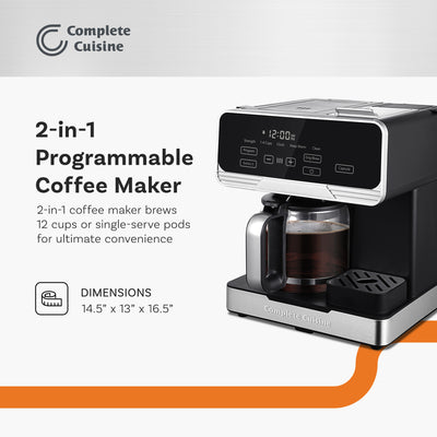 Complete Cuisine 2-in-1 Coffee Maker, 12-Cup Pot & Single-Serve Pod (Open Box) - VMInnovations