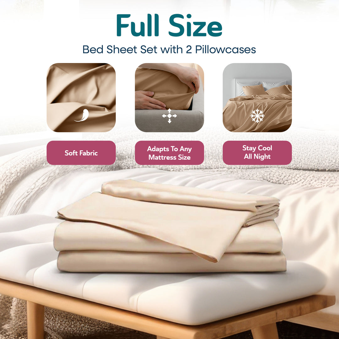 Sleepgram Viscose from Bamboo Full Bed Sheet Set with 2 Pillowcases, Sand