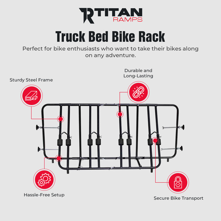 Titan Ramps Truck Bed Bike Rack with Quick Assembly, Accommodates up to 4 Bikes