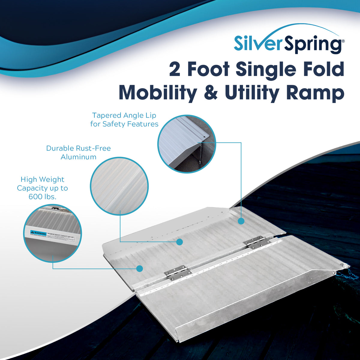 Silver Spring Mobility Ramp, 2 Foot Single Fold with 600 lb Capacity (Open Box)