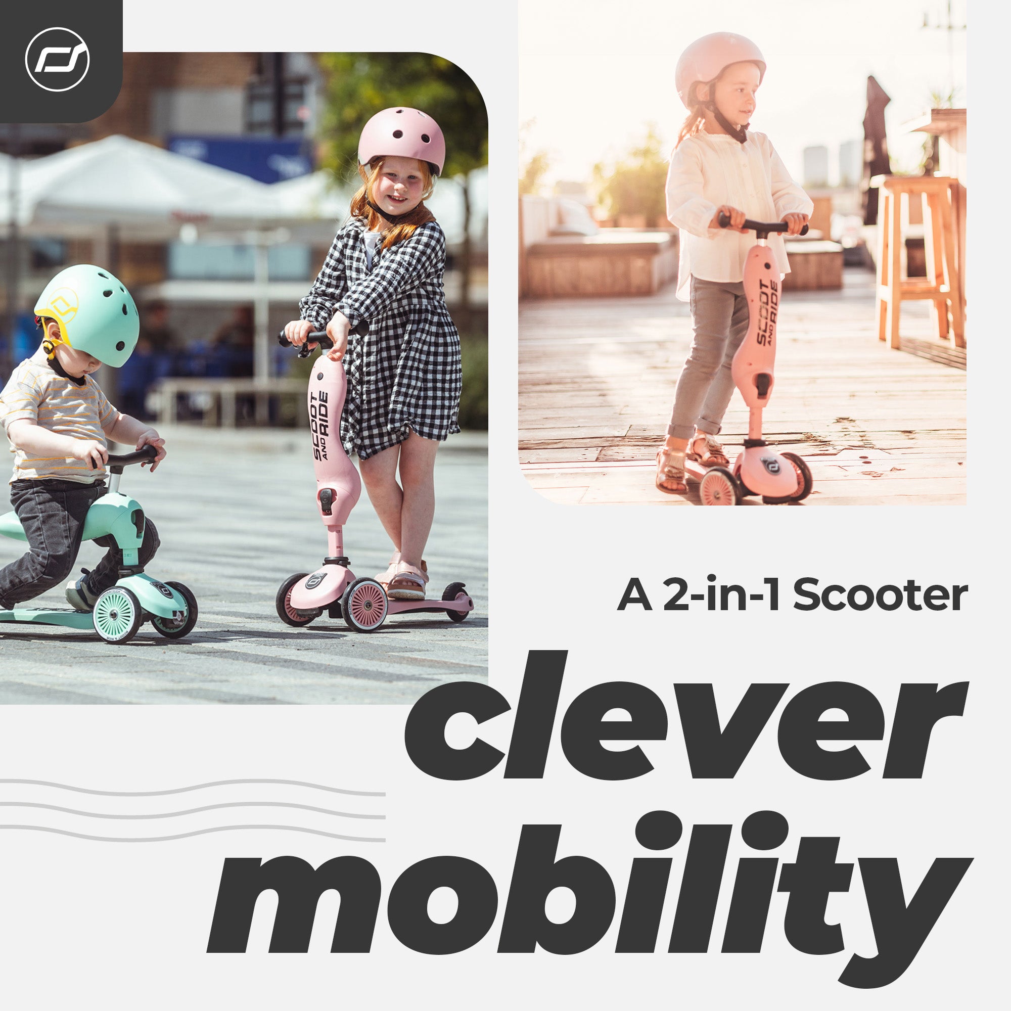 Scoot & Ride 2-in-1 Ride-On & Stand Kids Scooter, Ages 1-5, Highwaykick 1, Rose - VMInnovations