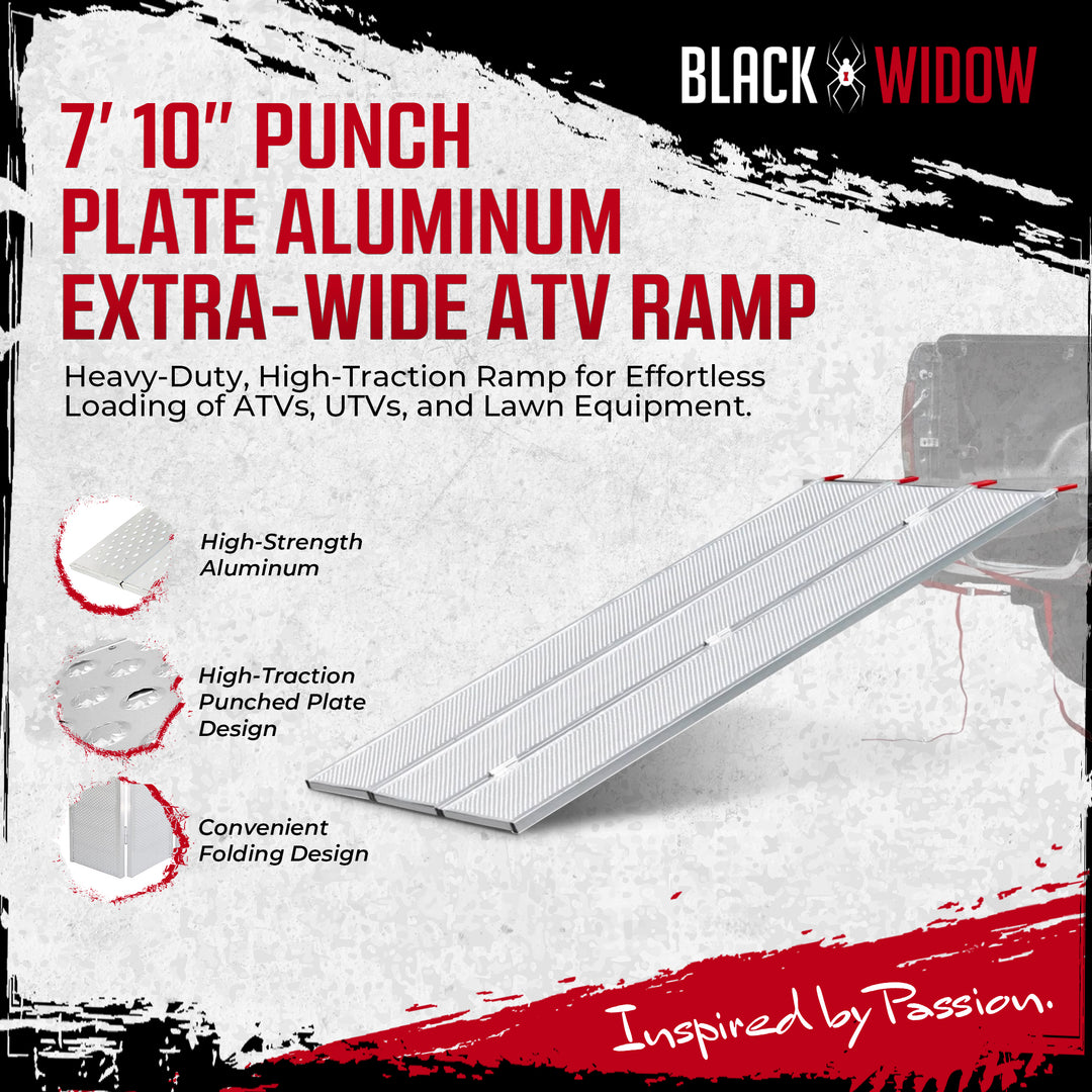 Black Widow 7’ 10” Punch Plate Aluminum Wide ATV Ramp, 1500 Lbs Capacity, Silver