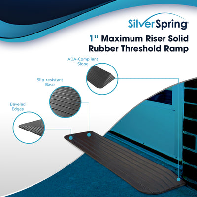 Silver Spring Rubber Threshold Ramp for Wheelchairs, Scooters & More, 1" Rise