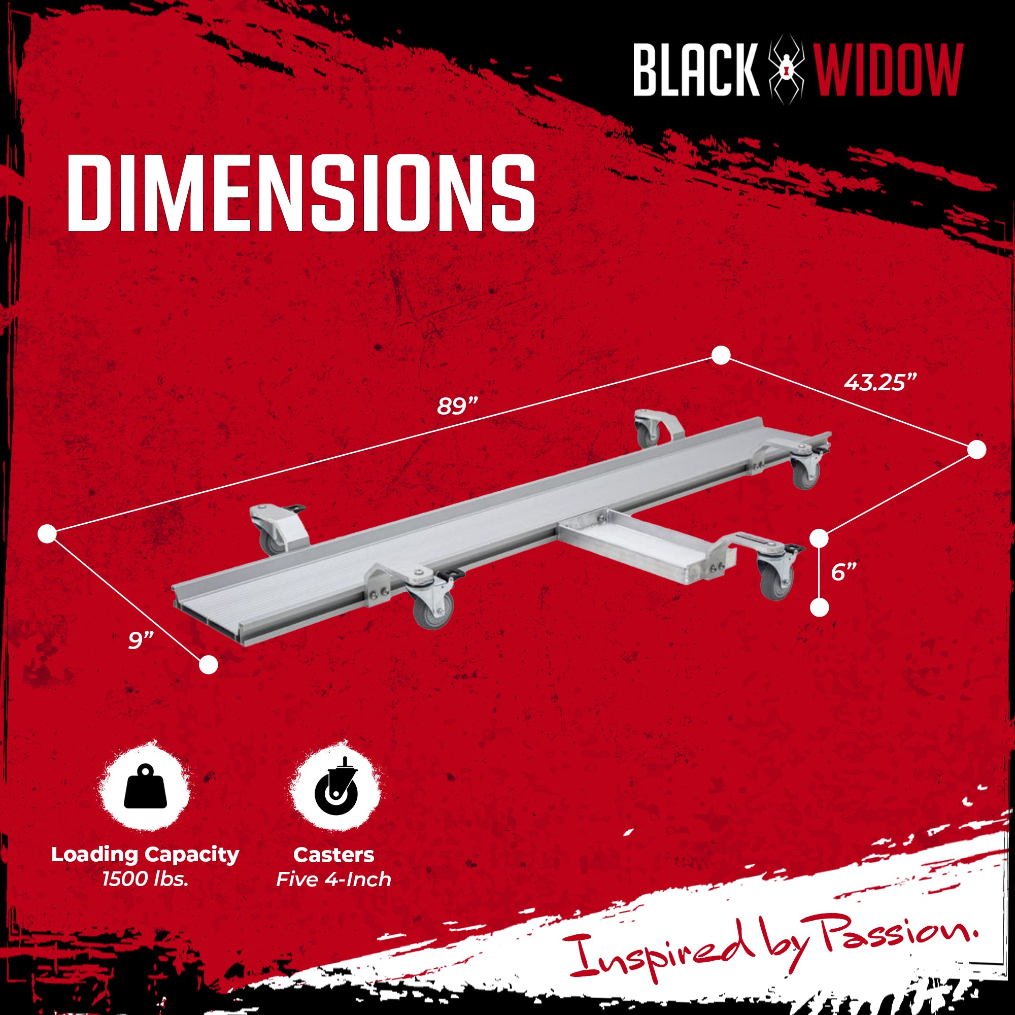 Black Widow Motorcycle Dolly, Fully Adjustable Kickstand Plate Locking Casters