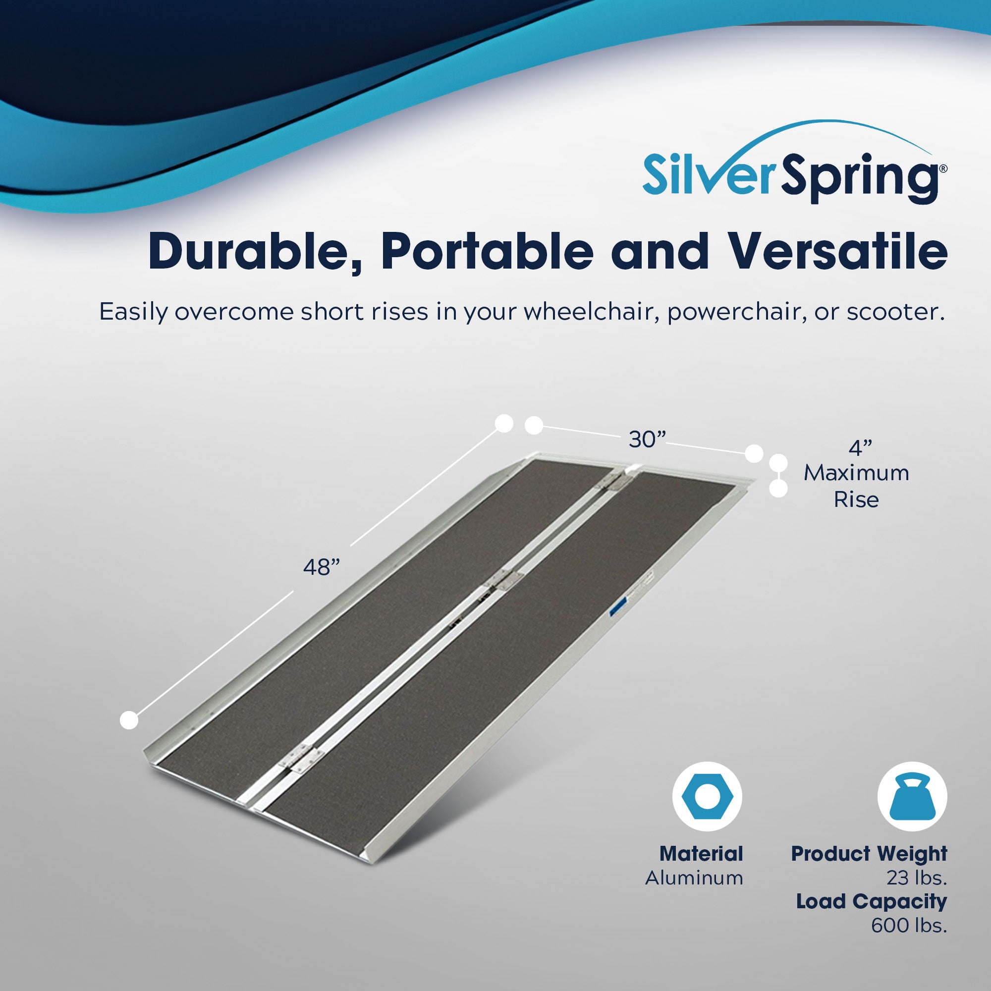 Silver Spring Mobility and Utility Ramp, 4' Single Fold w/Grit Surface(Open Box)