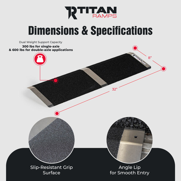 Titan Ramps 8 Inch Aluminum Threshold Ramp for Doorways, or Raised Landings