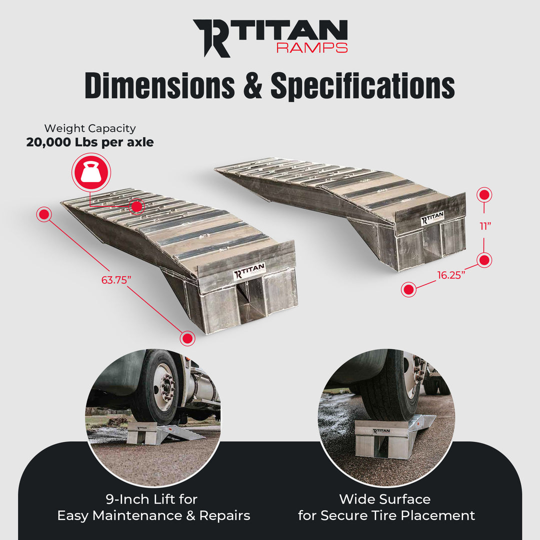 Titan Ramps Aluminum Semi Truck Riser Ramps with 20,000 Pound Capacity, Silver