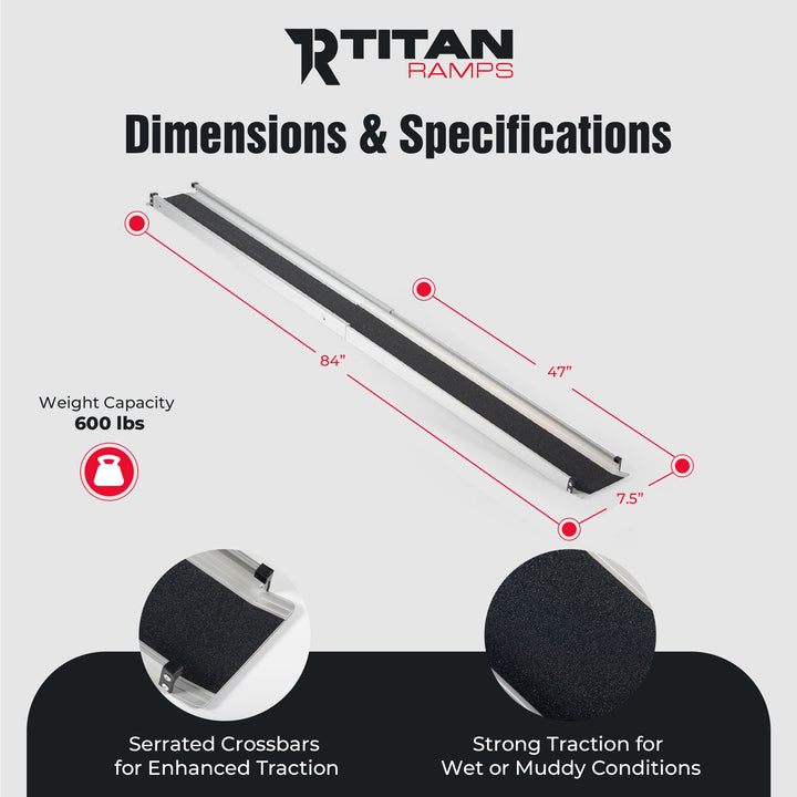 Titan Ramps 4' to 7' Telescoping Aluminum Wheelchair Ramp with 600 lb. Capacity