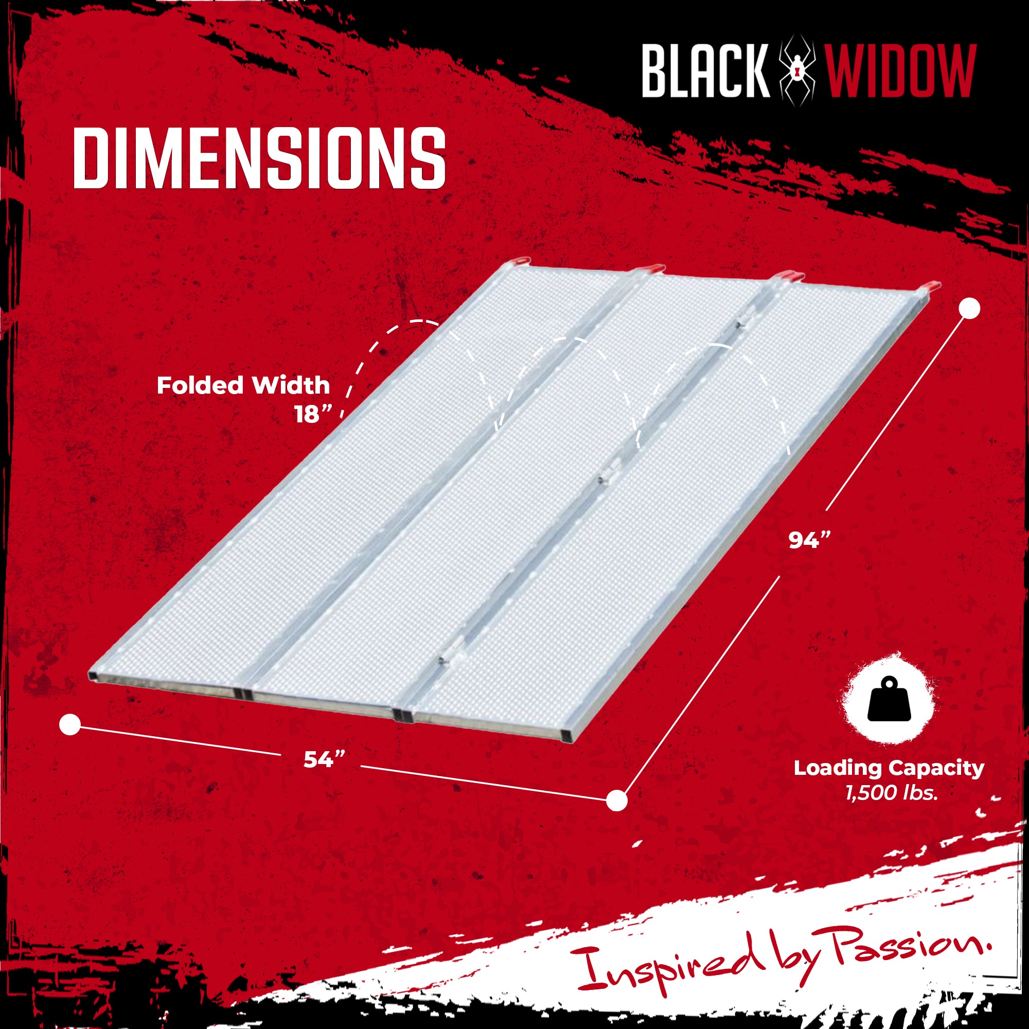 Black Widow 7’ 10” Punch Plate Aluminum Wide ATV Ramp, 1500 Lbs Capacity, Silver