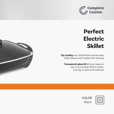 Complete Cuisine Skillet with Glass Lid and Temperature Settings, 12" (Open Box) - VMInnovations