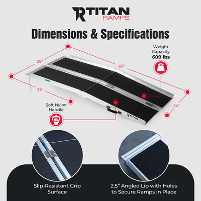 Titan Ramps 5 Foot Multi-Fold Grip Aluminum Wheelchair Ramp, 600 Pound Capacity - VMInnovations