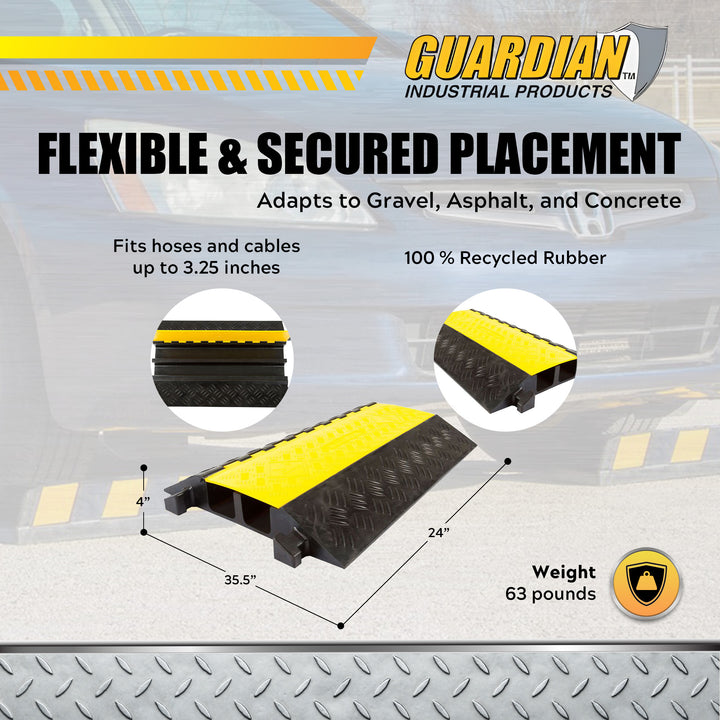 Guardian 2 Channel Cable Protector Ramp, Floor Cover for Cars,Trucks, Black