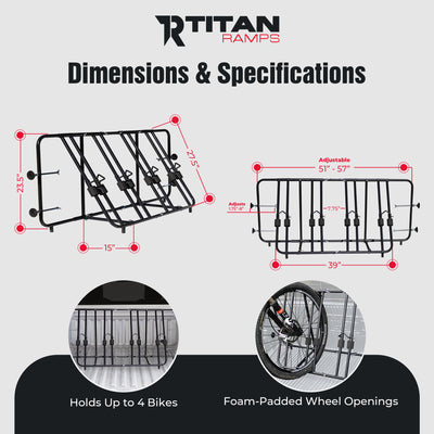 Titan Ramps Truck Bed Bike Rack w/Quick Assembly, up to 4 Bikes (Open Box)