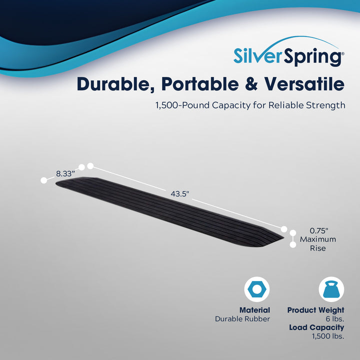Silver Spring Rubber Threshold Ramp for Wheelchairs, Scooters & More, 0.75" Rise
