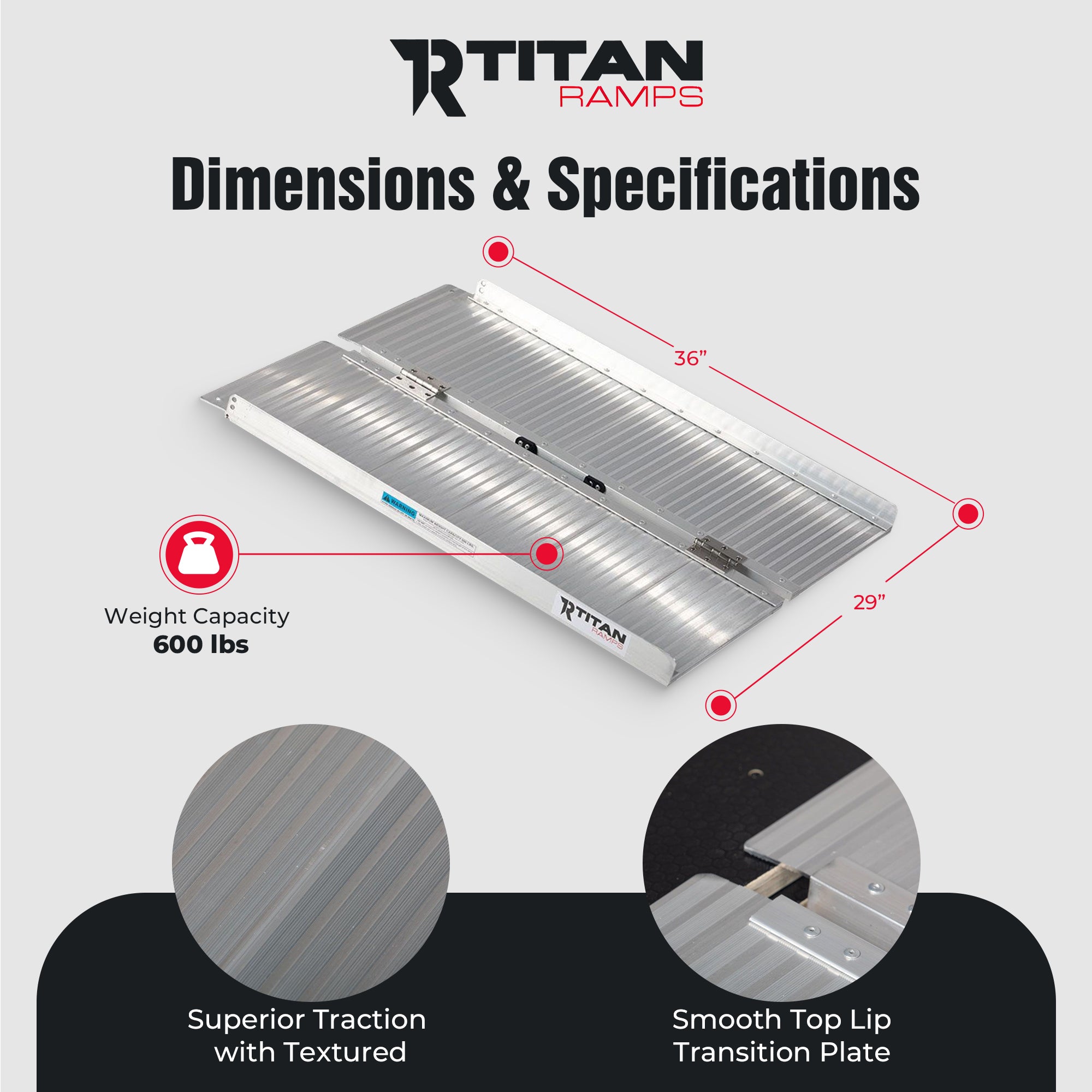 Titan Ramps 3 Foot Single-Fold Aluminum Wheelchair Ramp, 600 Pound Capacity