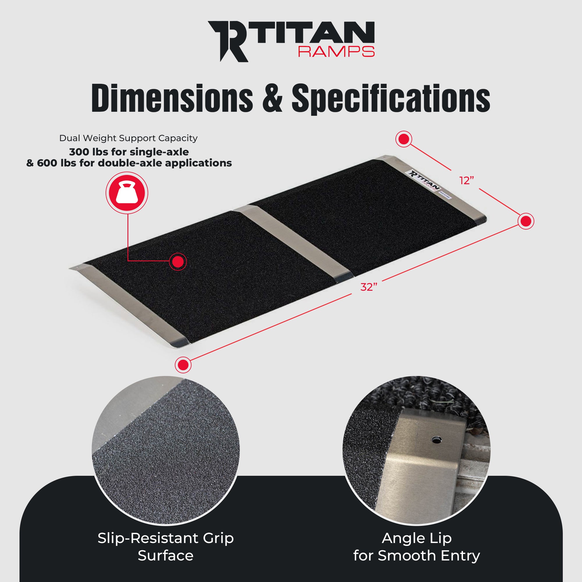 Titan Ramps 12 Inch Aluminum Threshold Ramp for Doorways, or Raised Landings