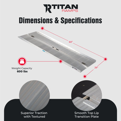 Titan Ramps 5 Foot Single-Fold Aluminum Wheelchair Ramp, 600 Pound Capacity - VMInnovations