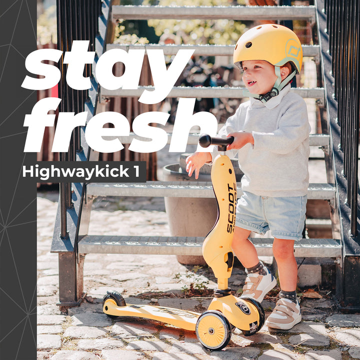 Scoot & Ride 2-in-1 Ride-On & Stand Kids Scooter, Ages 1-5, Highwaykick 1, Lemon