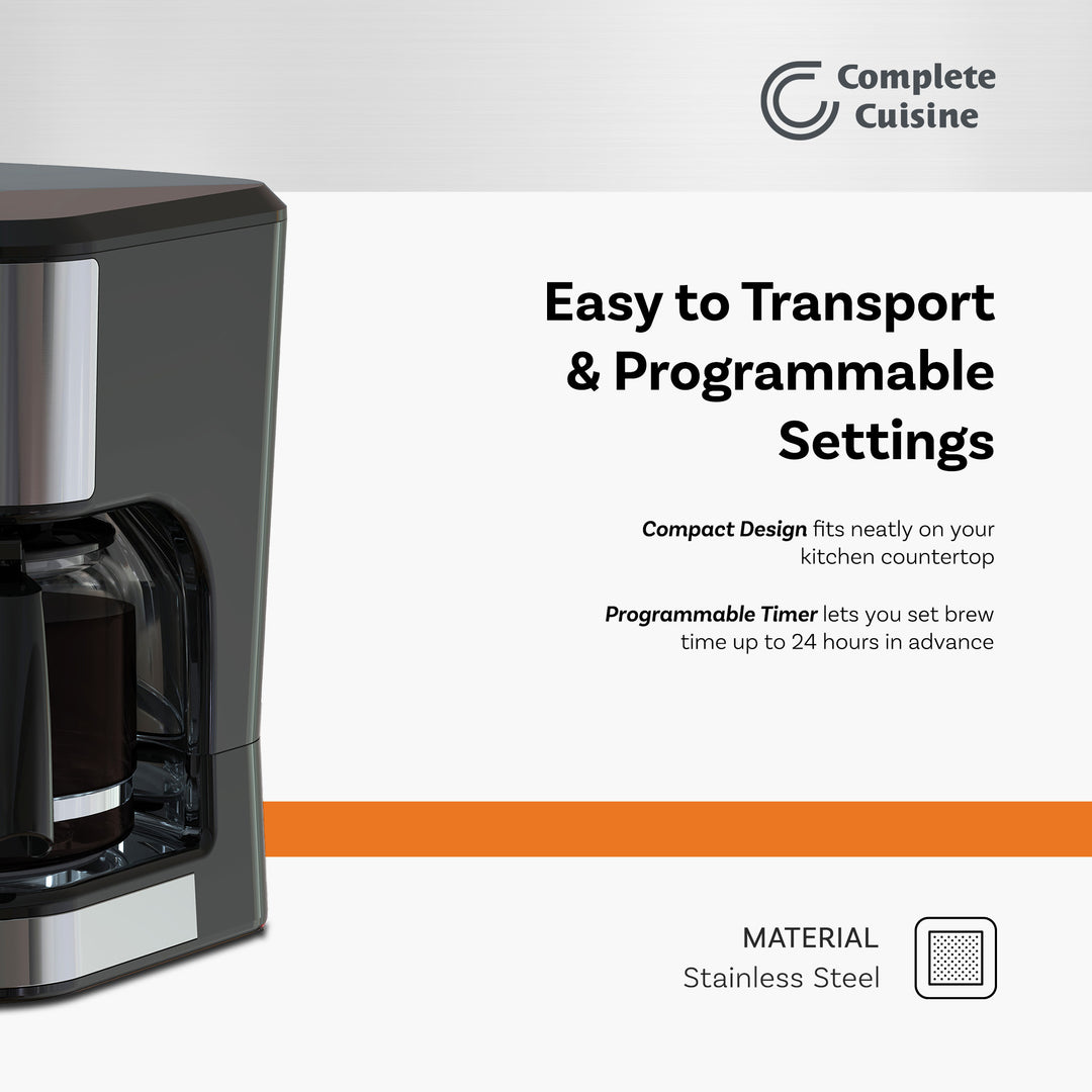 Complete Cuisine 12-Cup Programmable Drip Coffee Maker, Auto Shut-Off, Black