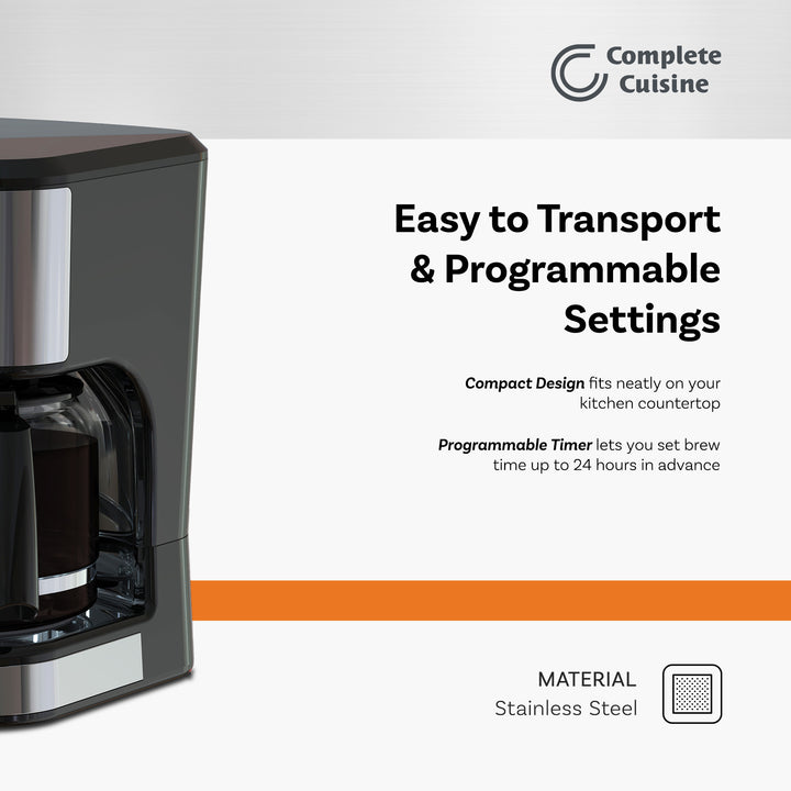 Complete Cuisine 12-Cup Programmable Drip Coffee Maker, Auto Shut-Off, Black