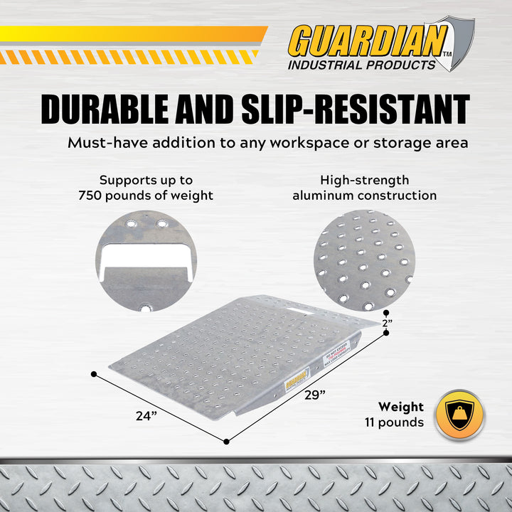 Guardian Heavy Duty Aluminum Shed Ramp, Portable Loading for Mowers, ATV, Silver
