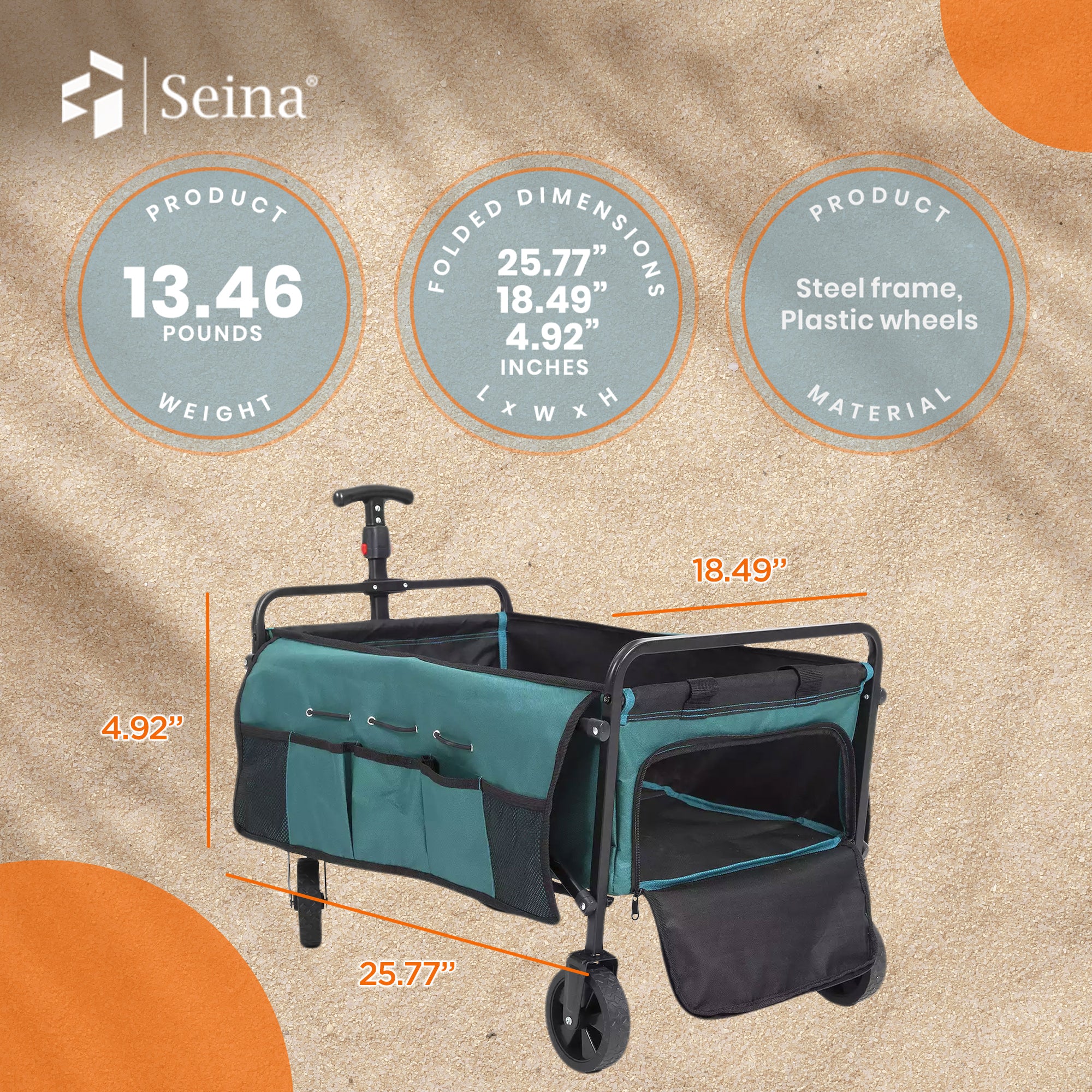 Seina All in One Foldable Garden Wagon with Mulch & Soil Dumper Included, Green - VMInnovations