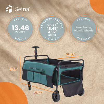 Seina All in One Foldable Garden Wagon with Mulch & Soil Dumper Included, Green - VMInnovations