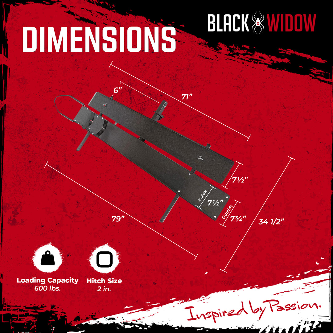 Black Widow Motorcycle Bike Carrier with Ramp for 2" Hitch, 600 Pound Capacity