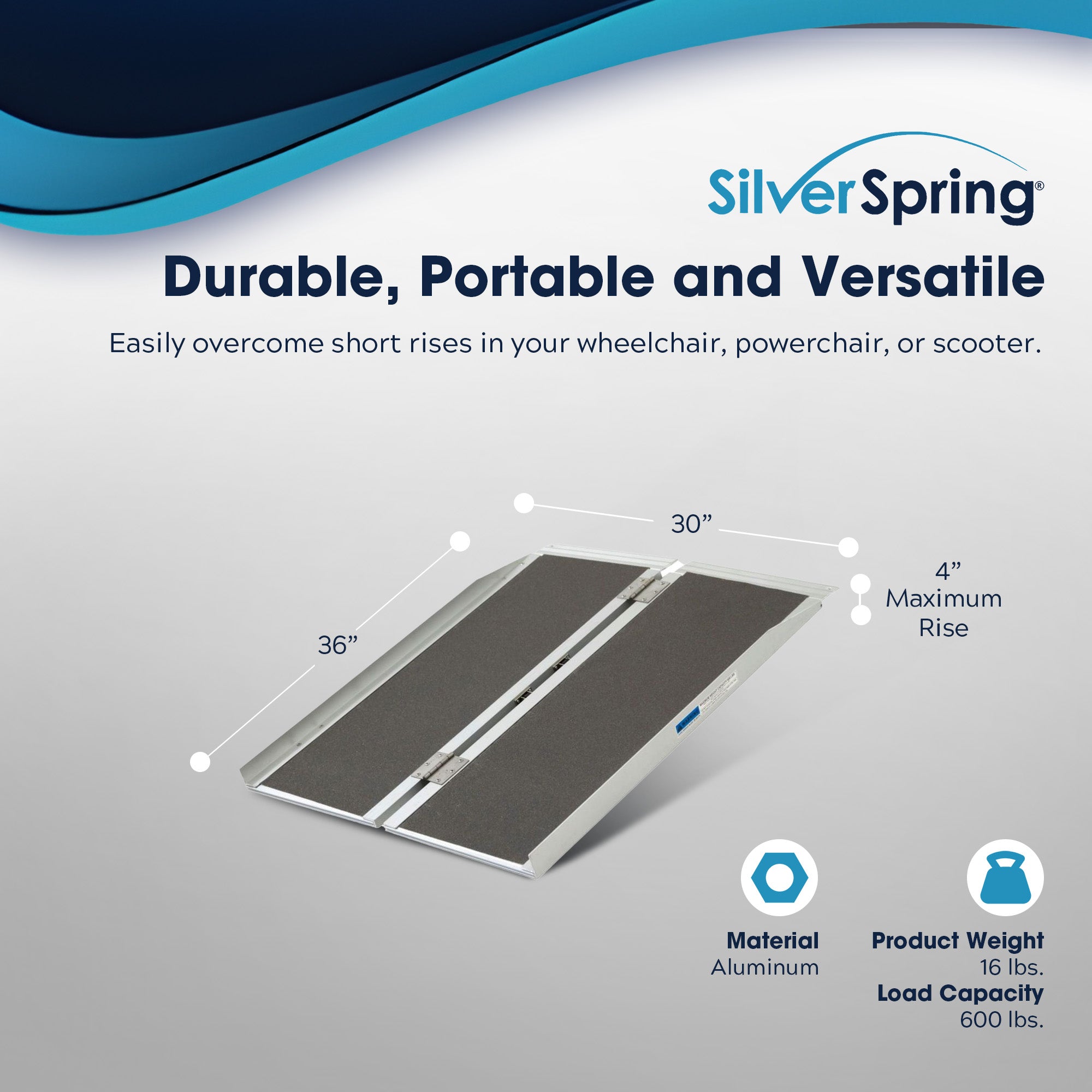 Silver Spring Mobility and Utility Ramp, 3' Single Fold w/Grit Surface(Open Box) - VMInnovations