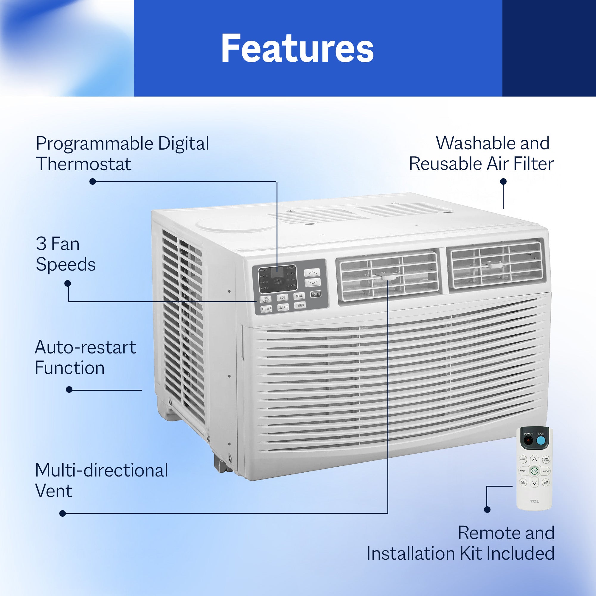 Cool-Living 14,000 BTU Window Mount Room Air Conditioner with Installation Kit
