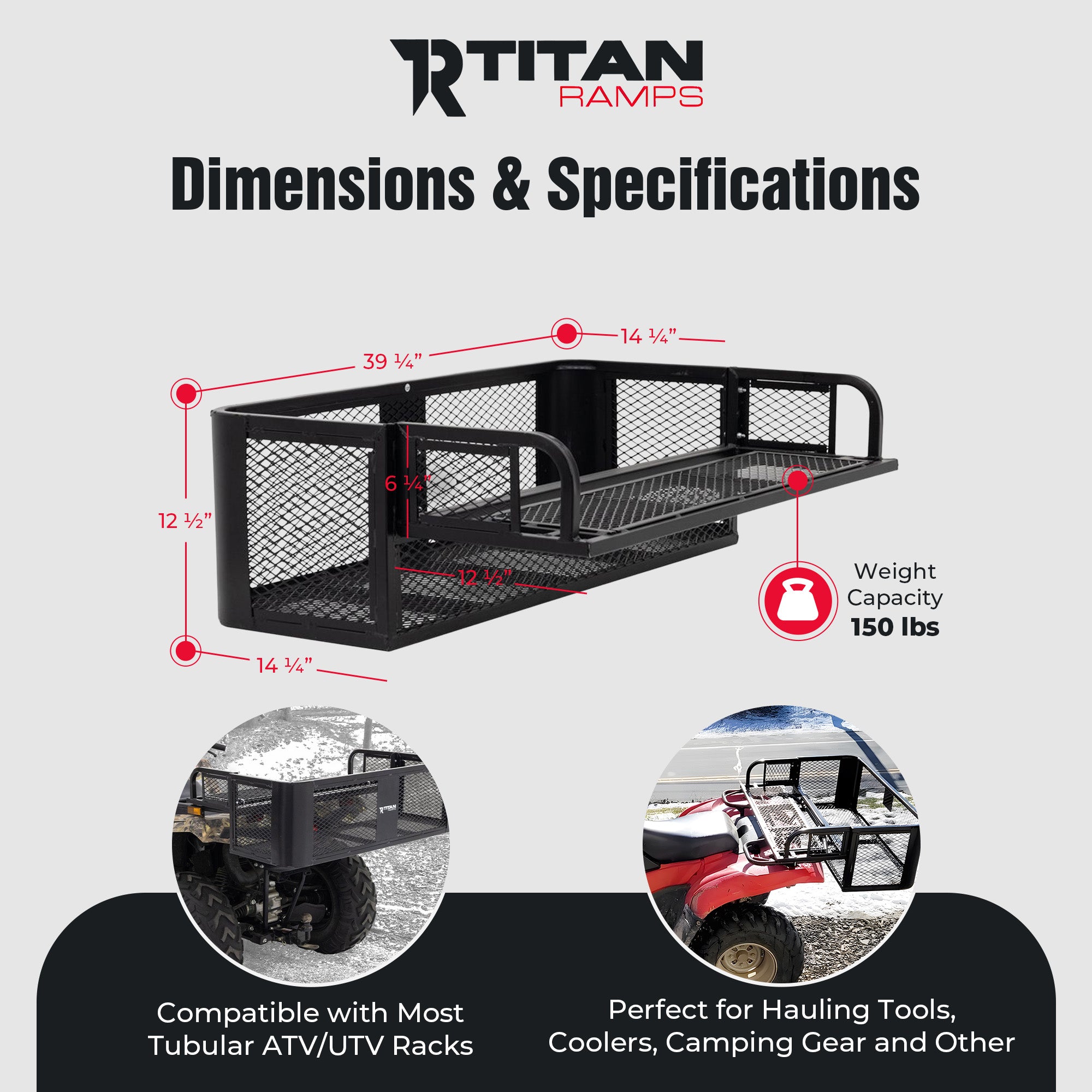 Titan Ramps Universal ATV/UTV Rear Drop Cargo Basket Rack with 150 lb. Capacity - VMInnovations