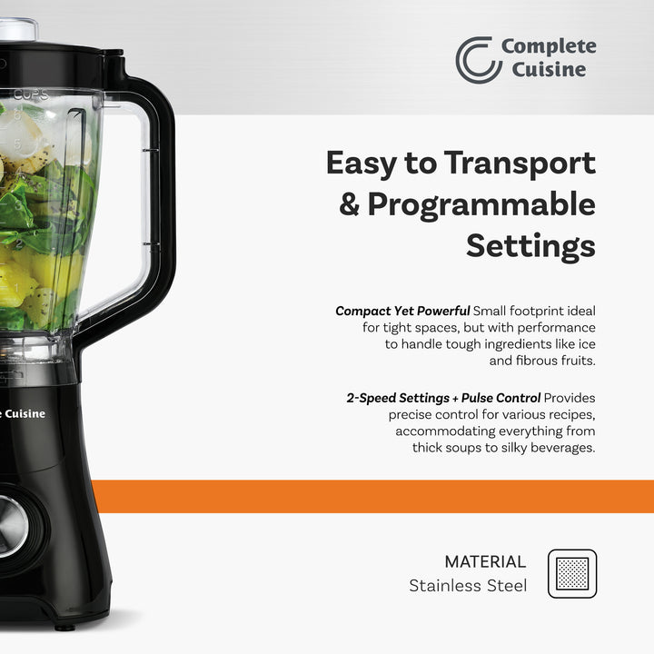 Complete Cuisine Kitchen Blender, 2-Speed Electric Smoothie Maker, 48 Oz, Black