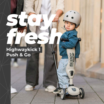 Scoot & Ride 2-in-1 Kids Scooter with Push Bar, Highwaykick 1 Push & Go, Ash - VMInnovations