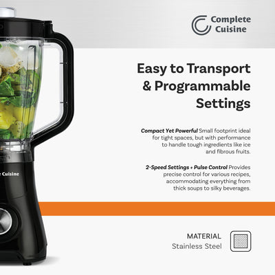 Complete Cuisine Kitchen Blender, 2-Speed Electric Smoothie Maker, 48 Oz, Black