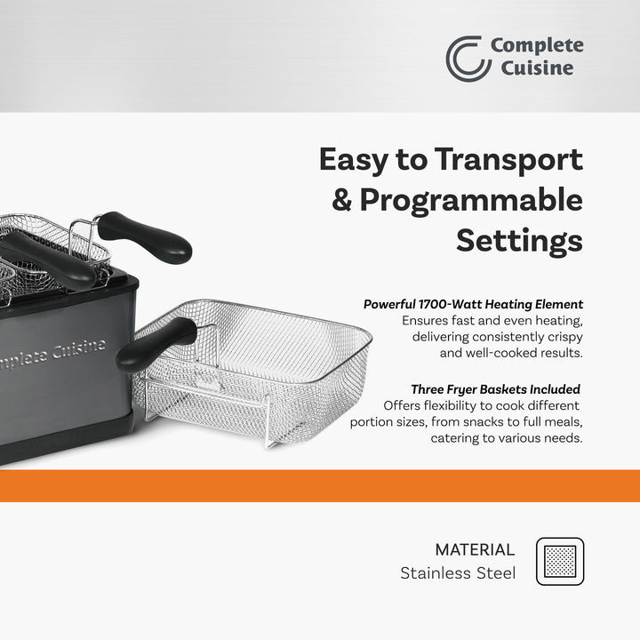 Complete Cuisine 4 Liter Electric Deep Fryer with 3 Fryer Baskets, Lid & Filter - VMInnovations